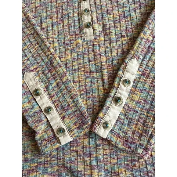 Anthropologie Top Women's Size Small Puff Sleeve Knit Henley‎ Top Space Dyed - Picture 8 of 8